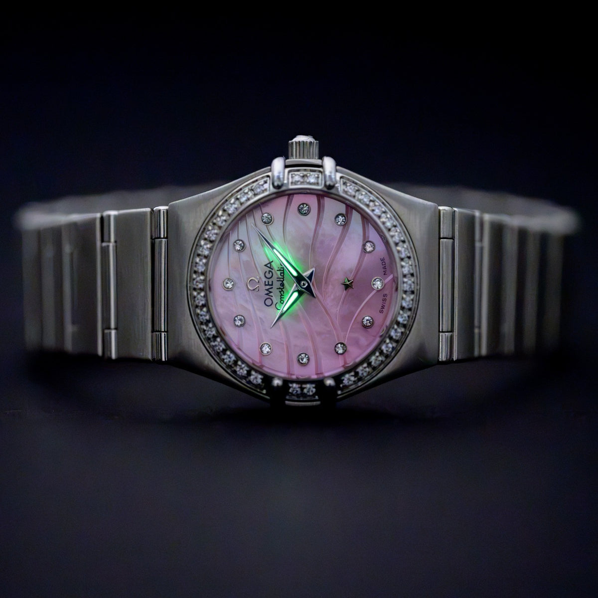 Omega Constellation Quartz Custom Pink Diamond Dial Steel 26mm Ladies Watch6