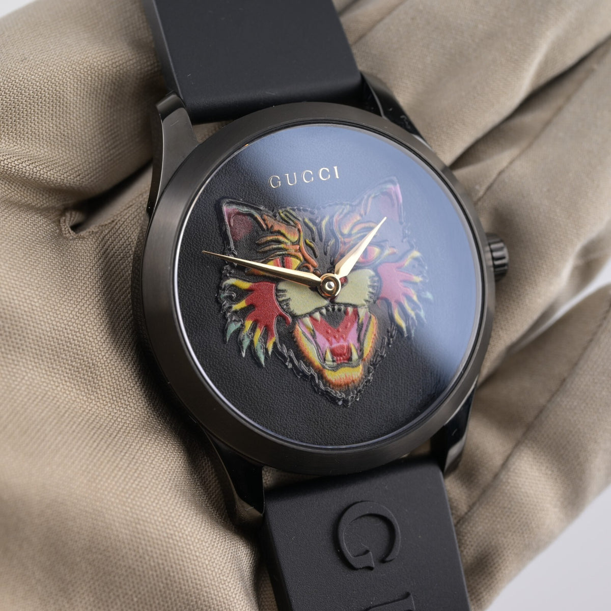 New Gucci Tiger G Timeless 38mm YA1264021A Black PVD Quartz Watch w/Box & Papers9