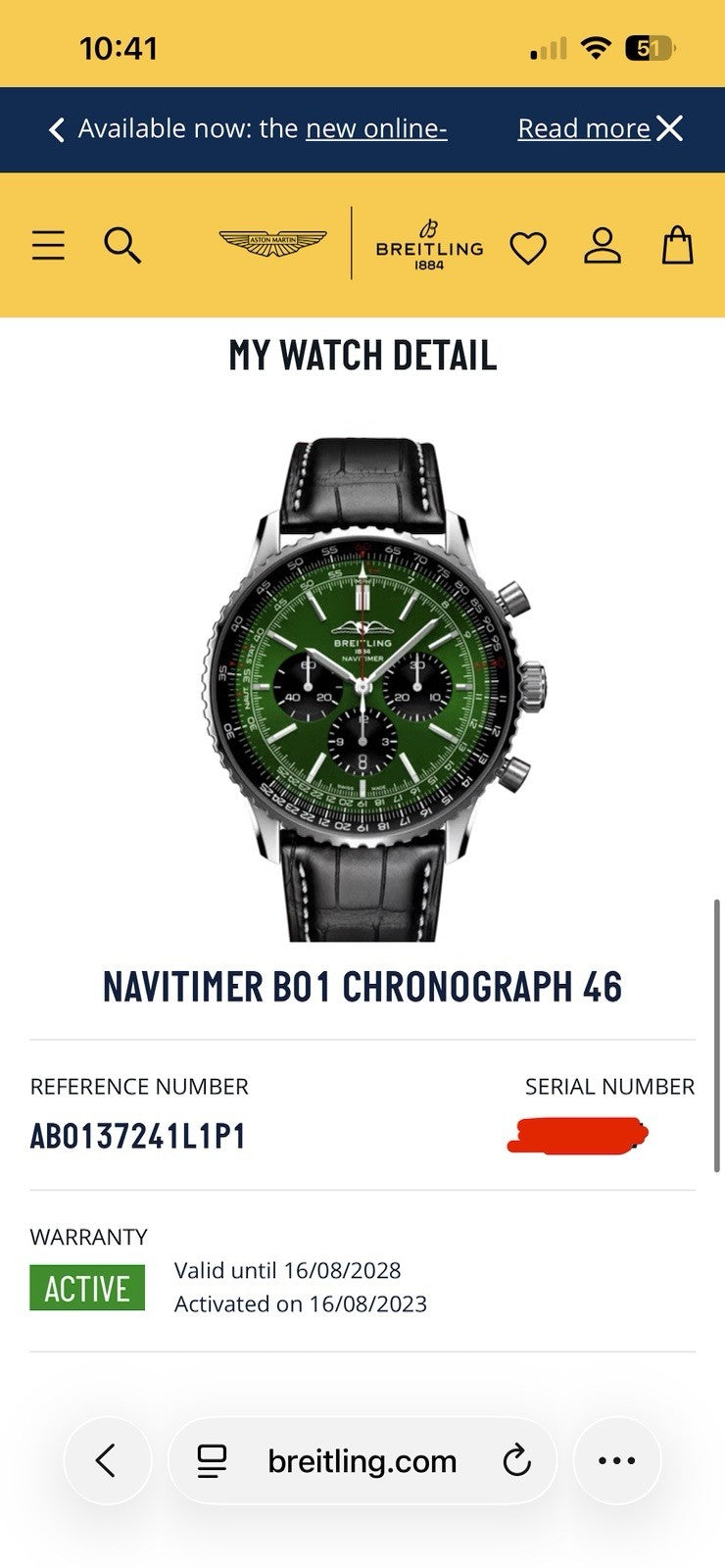 Breitling Navitimer B01 Chronograph AB0137 Green Dial 46mm Men's Watch + B&P11