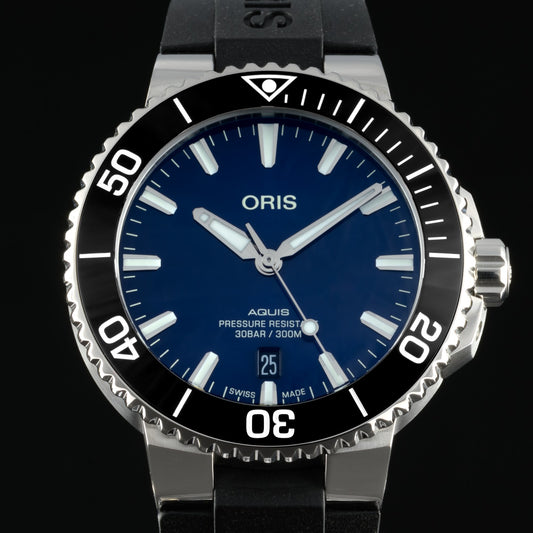 ORIS Aquis Date 41.5mm Dark Blue Dial Automatic Rubber & Steel Men's Watch + B&P0