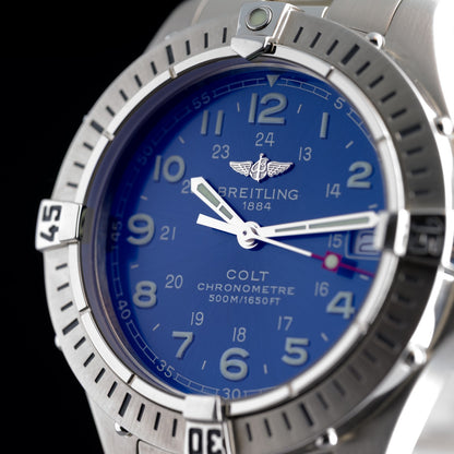 Breitling Colt Diver 500m A74350 Blue Dial 38mm Quartz Watch + B&P5