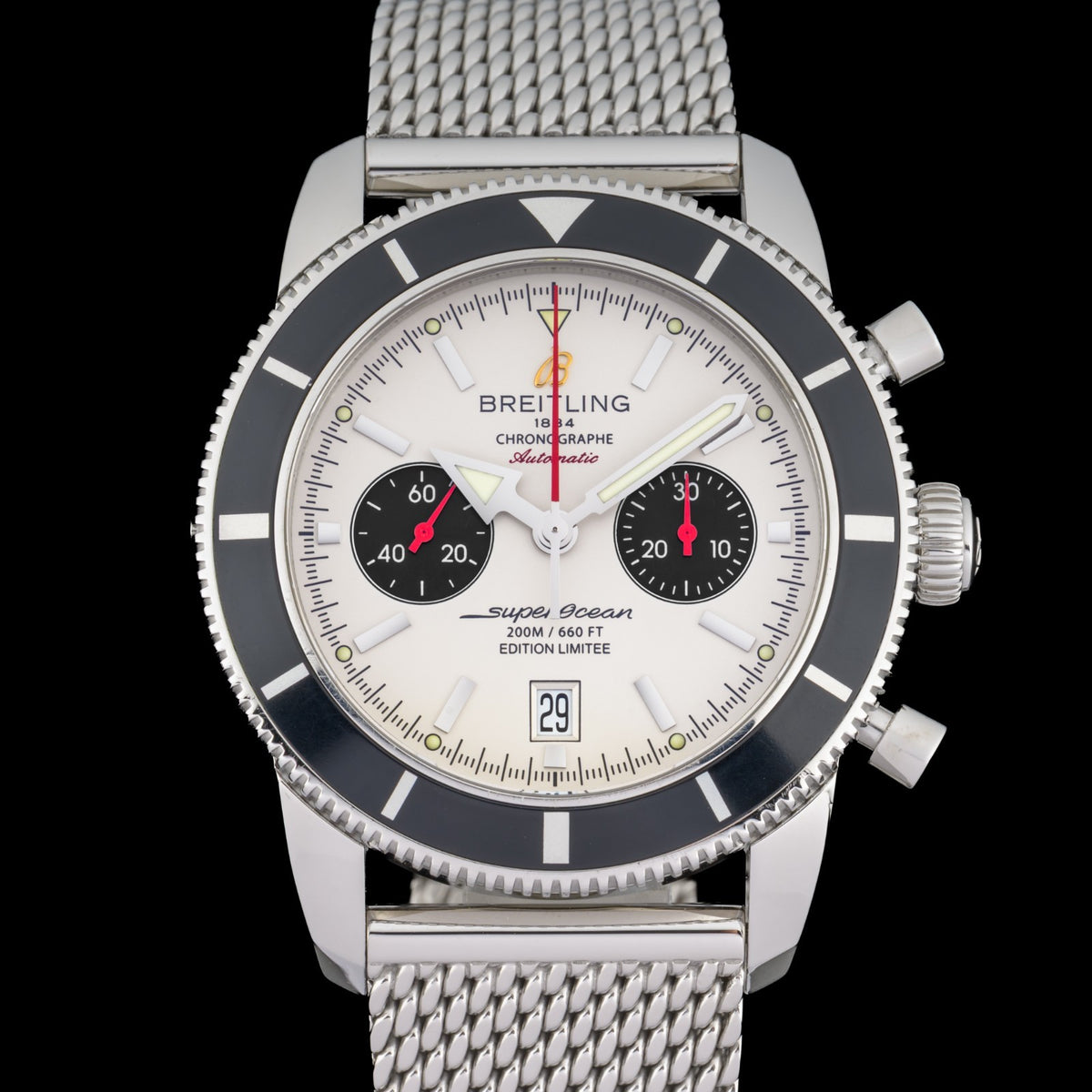 Breitling SuperOcean Heritage Chrono A23320 White 46mm 125th Anniv. Watch + B&P0