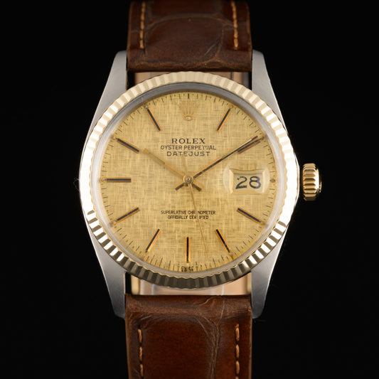 Rolex Datejust 16013 Gold Linen Dial 36mm Automatic 18k Gold & Steel Watch0
