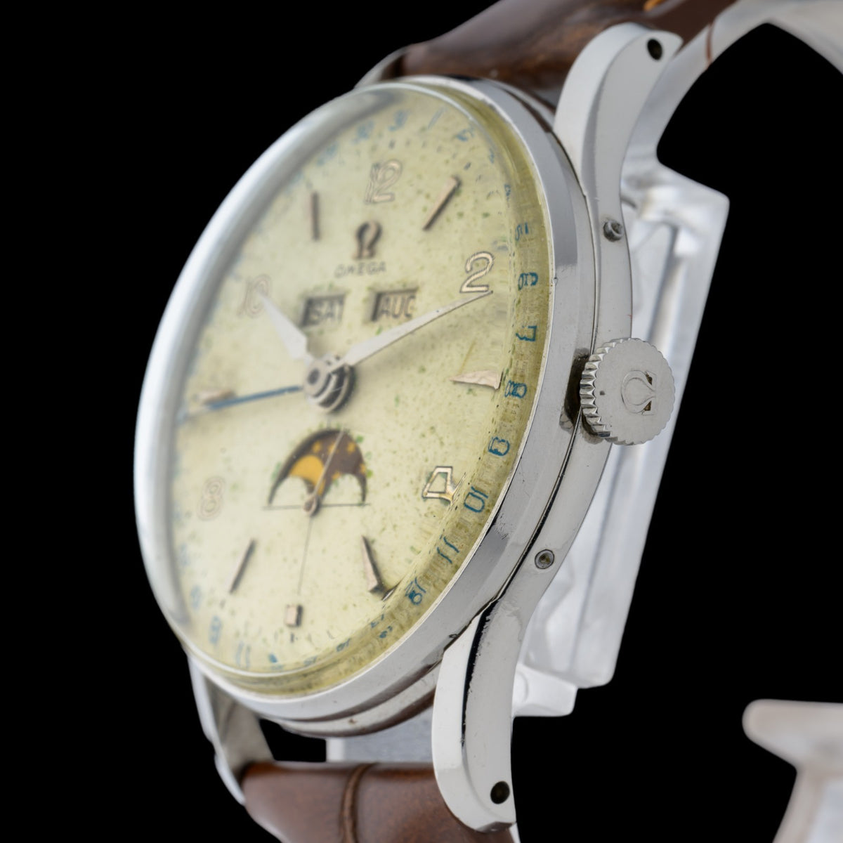 Omega Cosmic Triple Date Moonphase 2471 Manual 35mm White Patina Dial Watch1