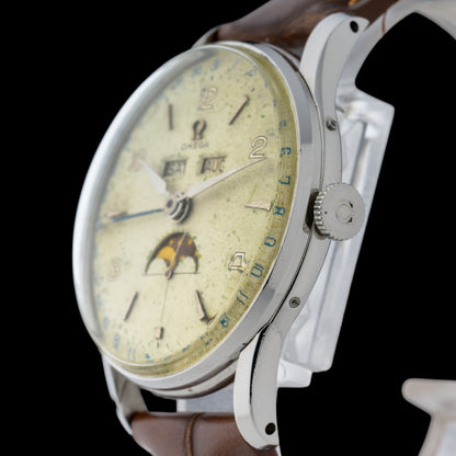 Omega Cosmic Triple Date Moonphase 2471 Manual 35mm White Patina Dial Watch1