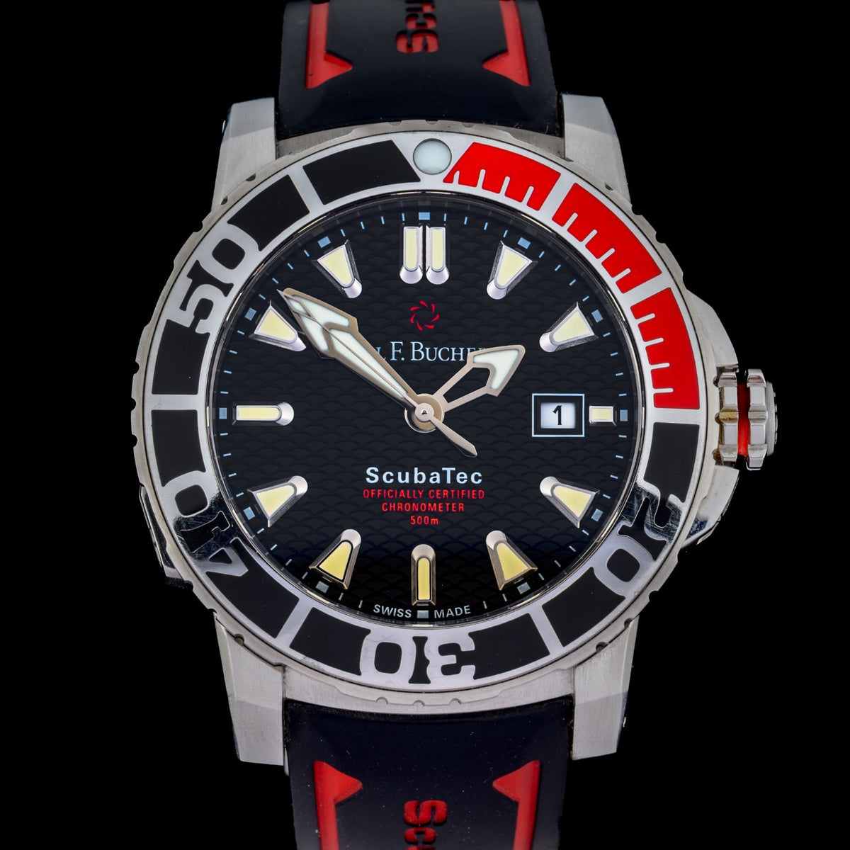 Carl F Bucherer Patravi Scubatec Black & Red 44mm Automatic Men's Watch + Box0