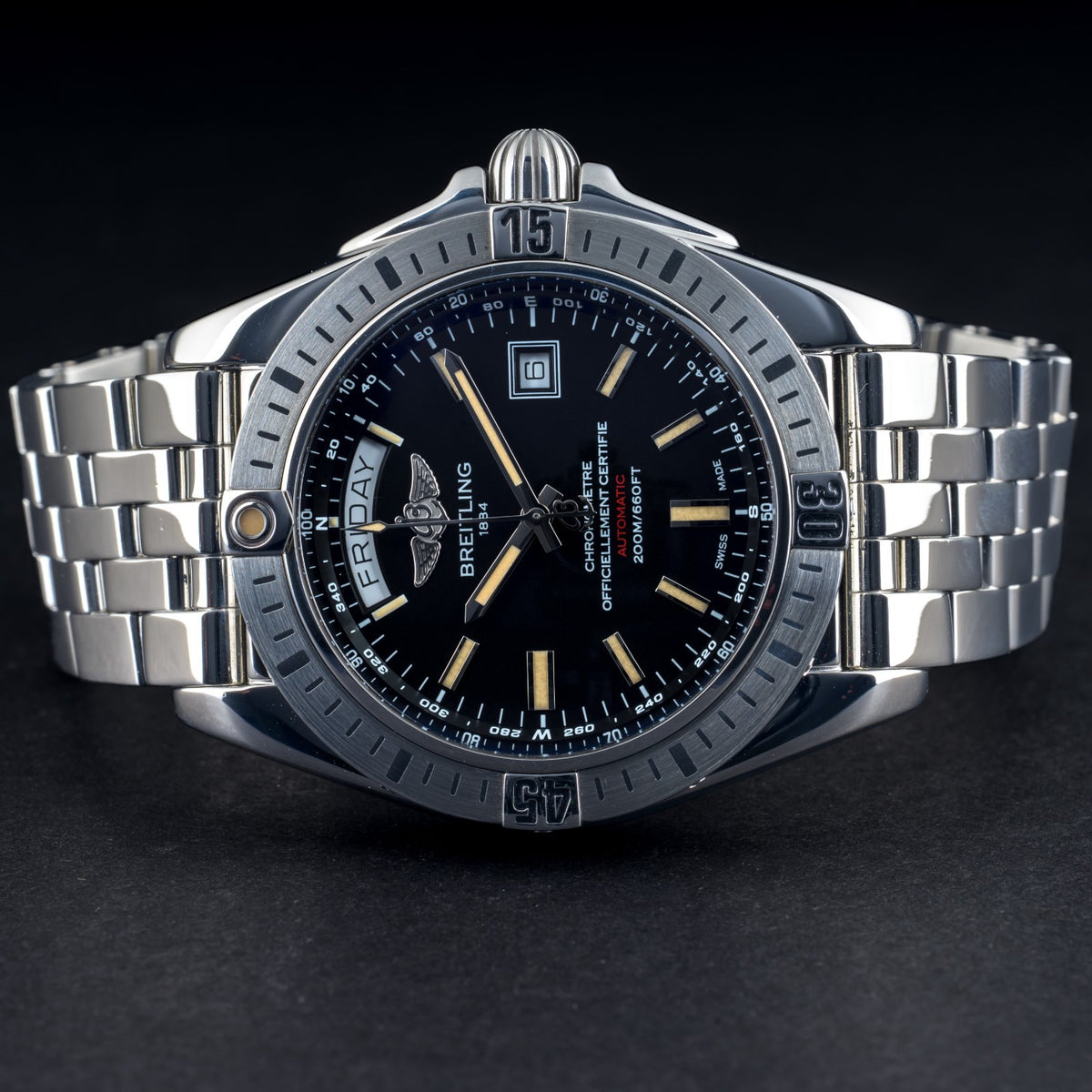 Breitling Galactic Day Date A45320 Black Dial 44mm Automatic Men's Watch + B&P6