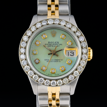 Rolex Datejust 69173 Custom Diamond Bezel & Blue Dial 26mm Ladies Watch0