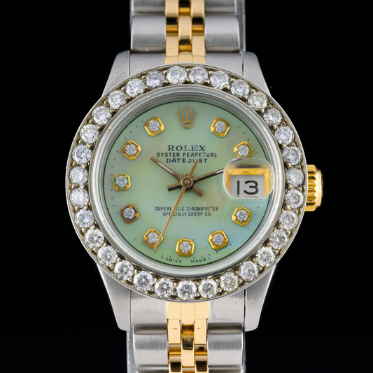 Rolex Datejust 69173 Custom Diamond Bezel & Blue Dial 26mm Ladies Watch0