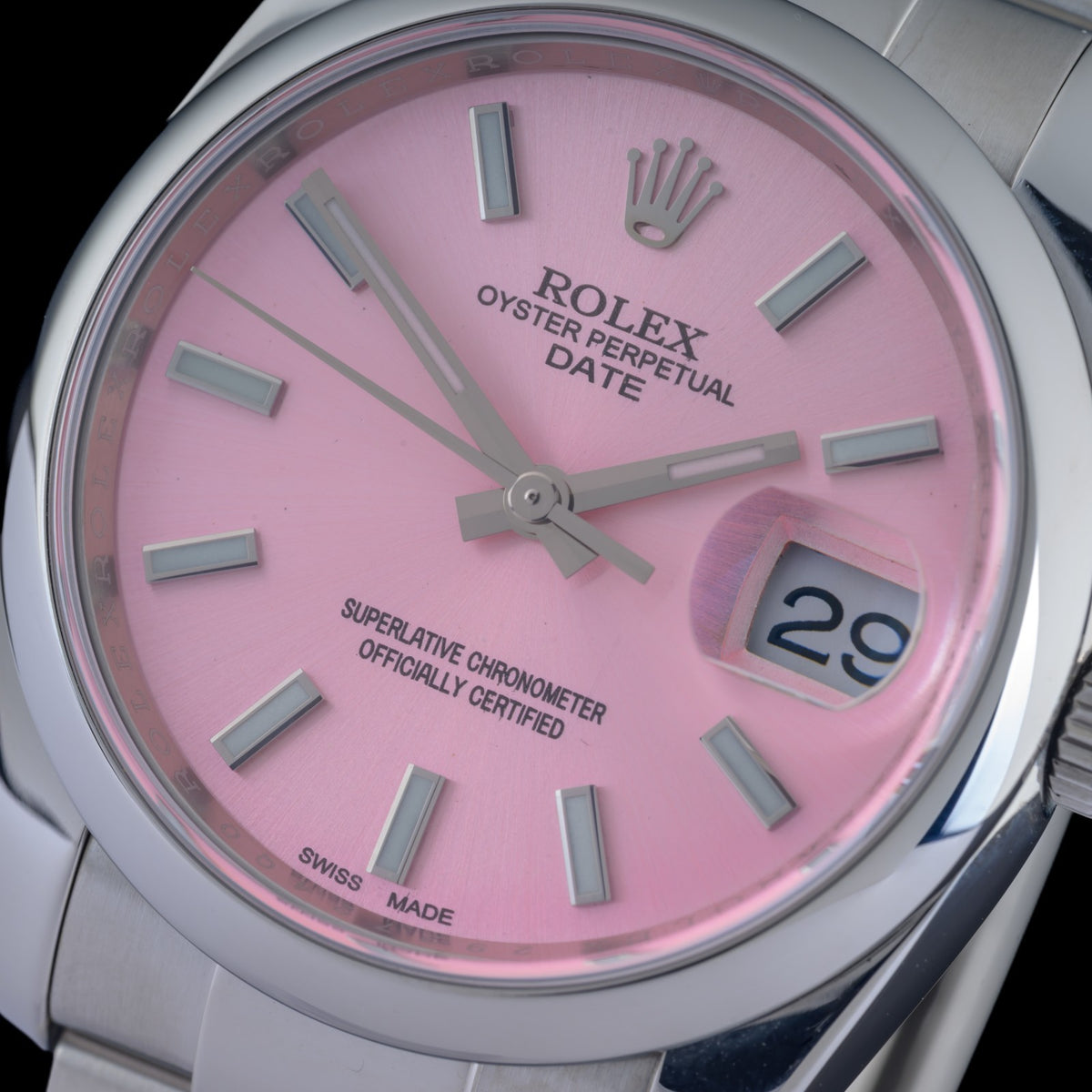 Rolex Oyster Perpetual Date 115200 Custom Pink Dial 34mm Automatic Watch3