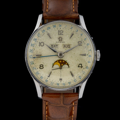 Omega Cosmic Triple Date Moonphase 2471 Manual 35mm White Patina Dial Watch0