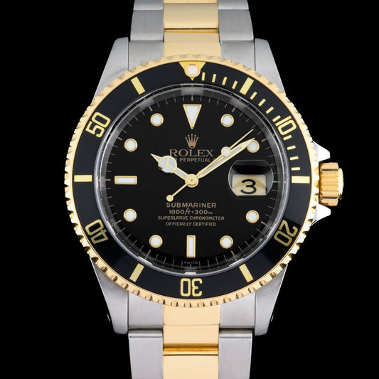 Rolex Submariner Date 16613ln 18K Gold & Steel Black Dial Automatic Watch + Box0