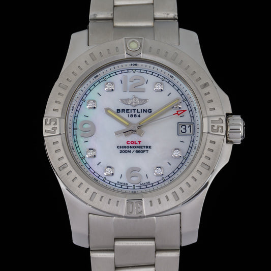 Breitling Colt Mother Of Pearl Diamond Dial A74389 Quartz Steel 36 Ladies Watch0
