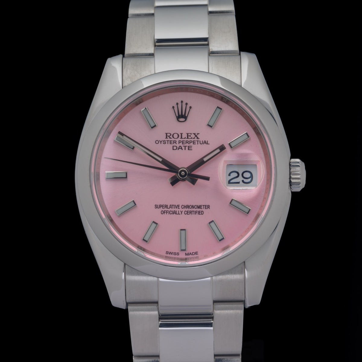 Rolex Oyster Perpetual Date 115200 Custom Pink Dial 34mm Automatic Watch0