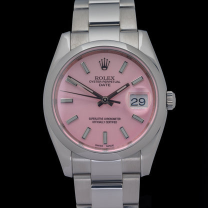 Rolex Oyster Perpetual Date 115200 Custom Pink Dial 34mm Automatic Watch0