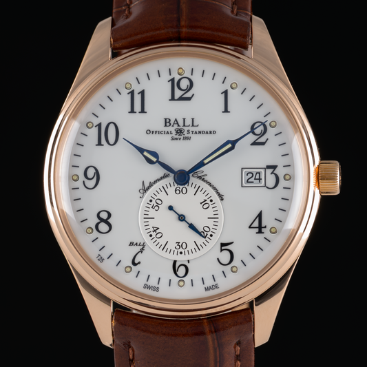 Ball Trainmaster Standard Time 18K Rose Gold 40mm White Dial Men's Watch + B&P0