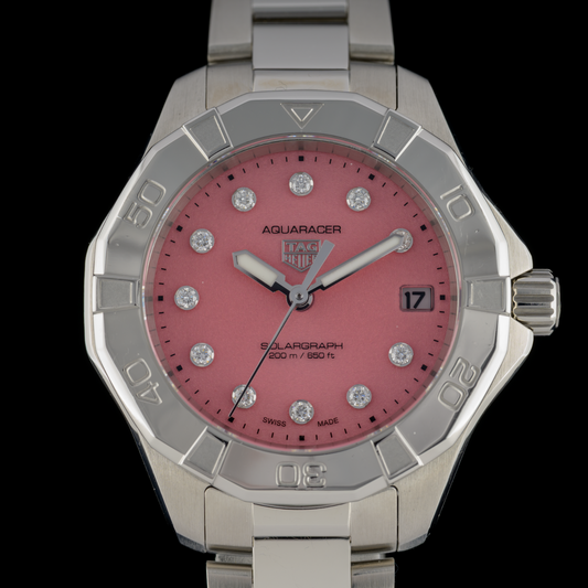 TAG Heuer Aquaracer Solargraph WBP1318 Pink Diamond 34mm Ladies Watch Full Set0