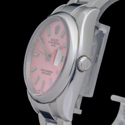 Rolex Oyster Perpetual Date 115200 Custom Pink Dial 34mm Automatic Watch1