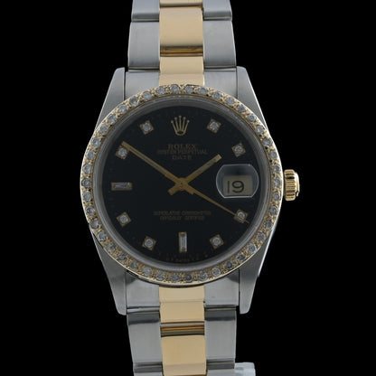 Rolex Oyster Perpetual Date 15223 Custom Black Diamond Baguette Dial 34mm Watch0