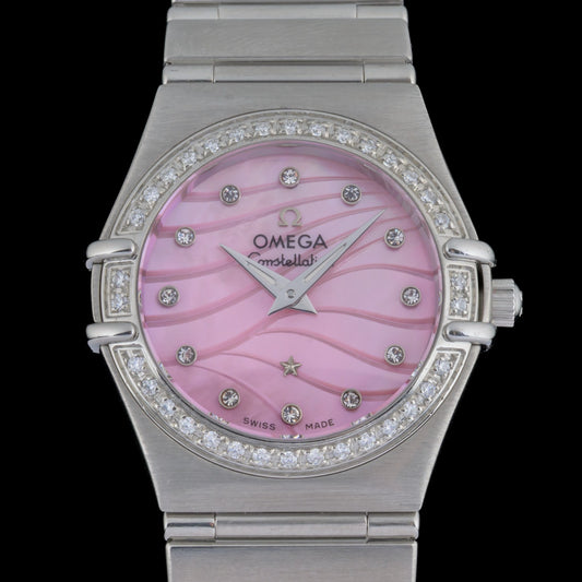 Omega Constellation Quartz Custom Pink Diamond Dial Steel 26mm Ladies Watch0