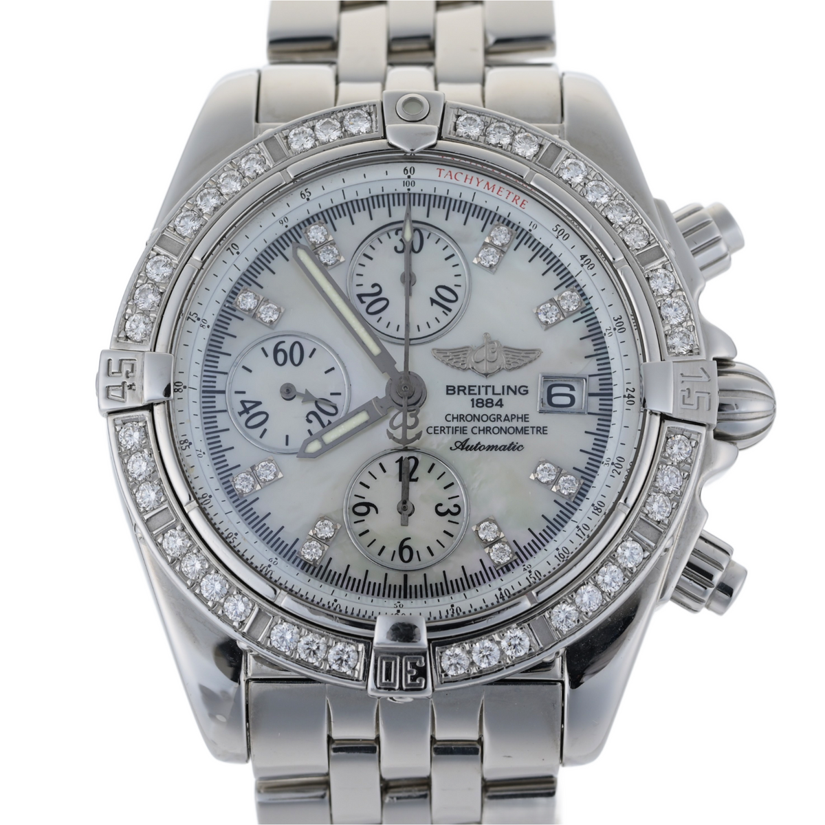 Breitling Chronomat Evolution MOP Factory Diamond Dial/Bezel 44mm Men's Watch0