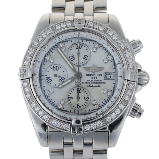 Breitling Chronomat Evolution MOP Factory Diamond Dial/Bezel 44mm Men's Watch0