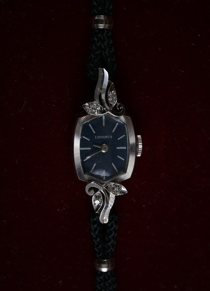 Longines 14k Gold & Diamond Vintage Blue Dial 14mm Manual Ladies Watch +B&P7
