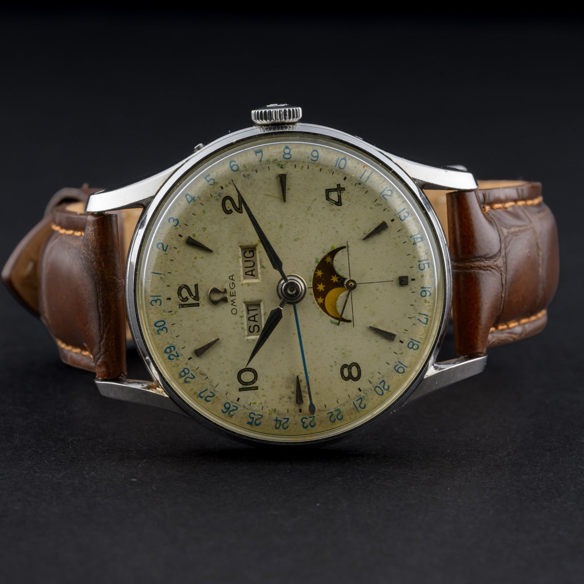 Omega Cosmic Triple Date Moonphase 2471 Manual 35mm White Patina Dial Watch5