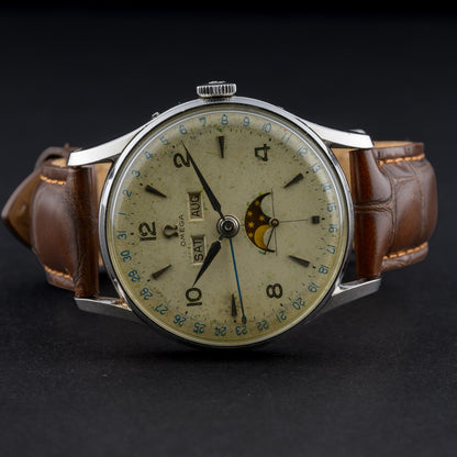Omega Cosmic Triple Date Moonphase 2471 Manual 35mm White Patina Dial Watch5