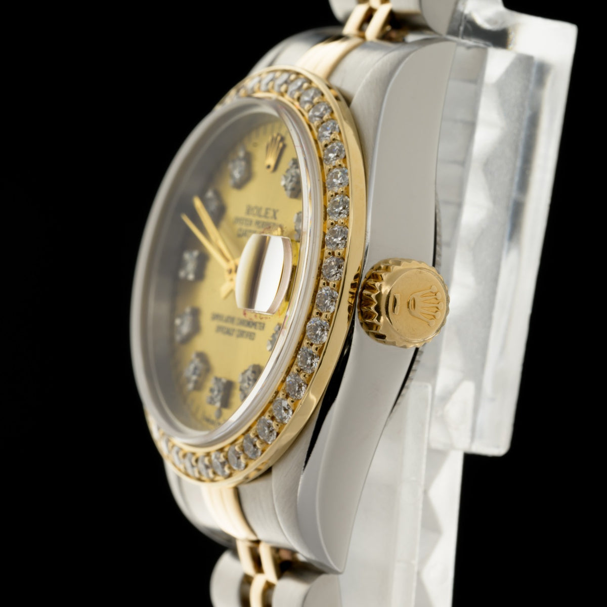 Serviced Rolex Datejust 69173 Custom Diamond 18k Gold 26mm Ladies Watch1