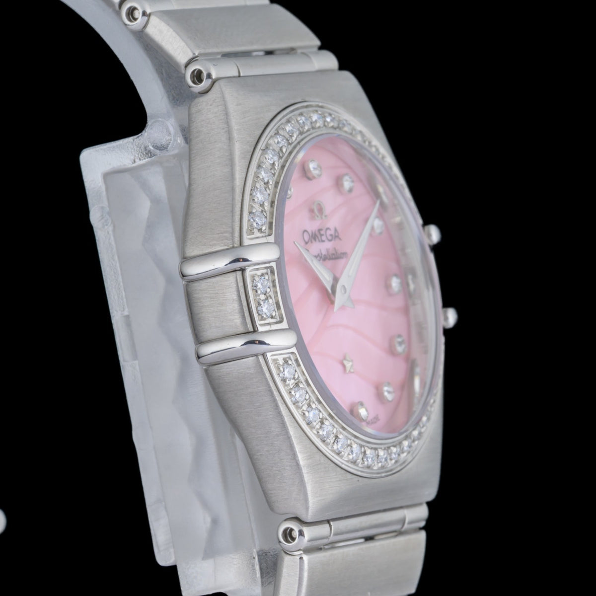 Omega Constellation Quartz Custom Pink Diamond Dial Steel 26mm Ladies Watch3