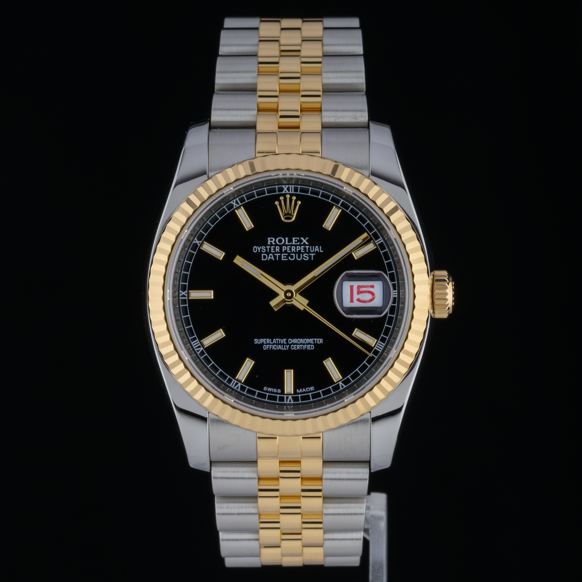 Rolex Datejust 116233 Black Automatic 36mm Jubilee 18k Gold & Steel Watch +B&P0