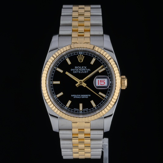 Rolex Datejust 116233 Black Automatic 36mm Jubilee 18k Gold & Steel Watch +B&P0