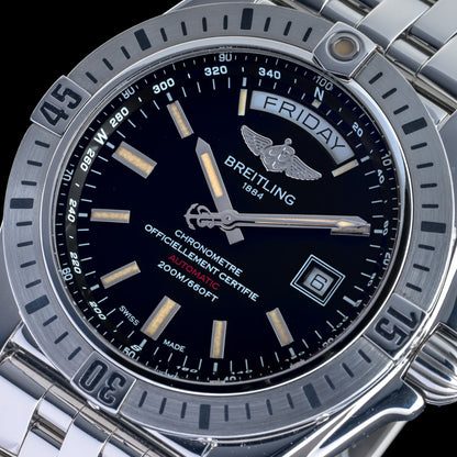 Breitling Galactic Day Date A45320 Black Dial 44mm Automatic Men's Watch + B&P5