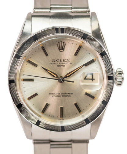 Rolex Oyster Perpetual Date 1501 Engine Turned Bezel Silver Auto 34mm Watch1