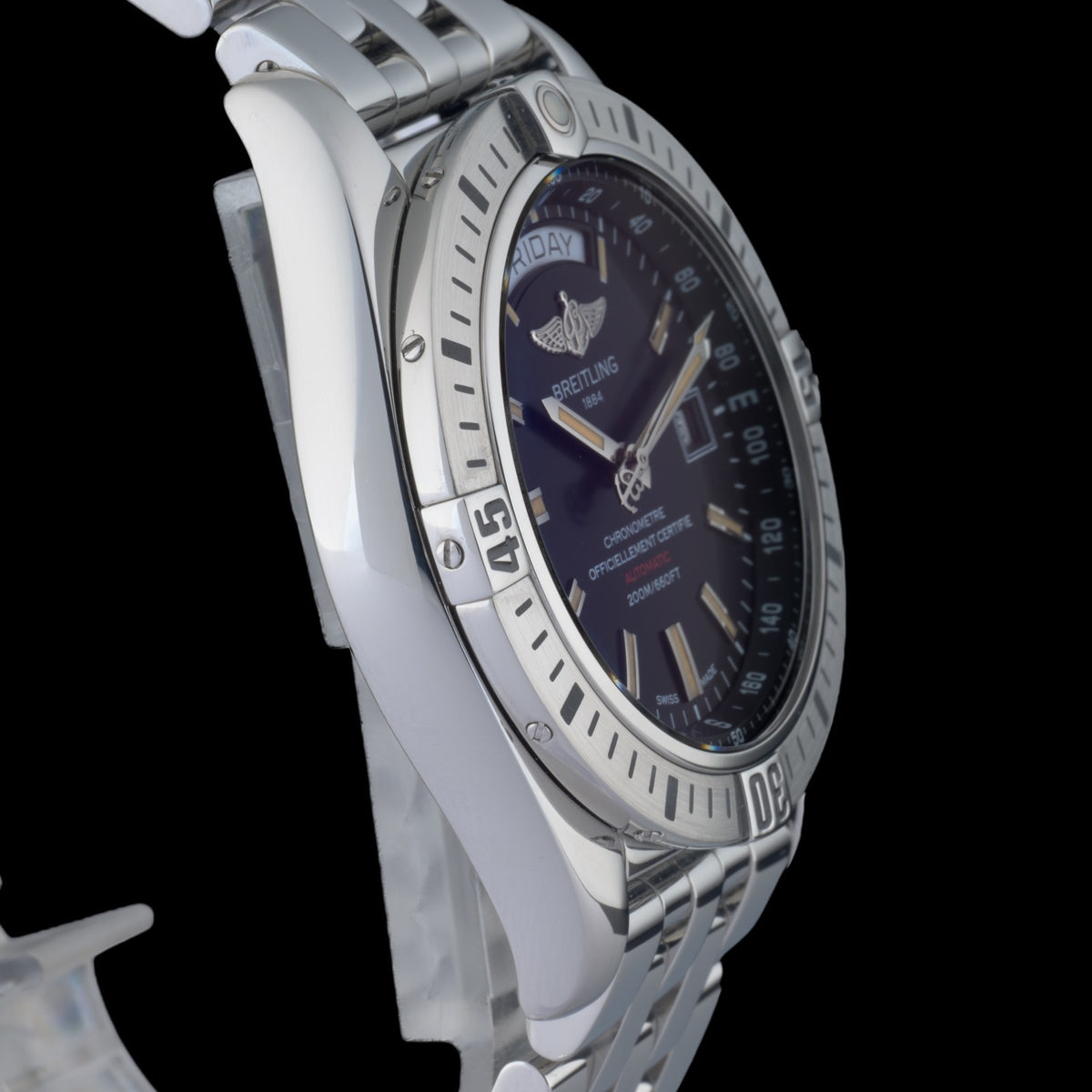 Breitling Galactic Day Date A45320 Black Dial 44mm Automatic Men's Watch + B&P4