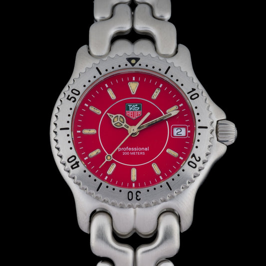TAG Heuer Professional SEL WG121C Red Dial 34mm Quartz Watch + Box & Manual0
