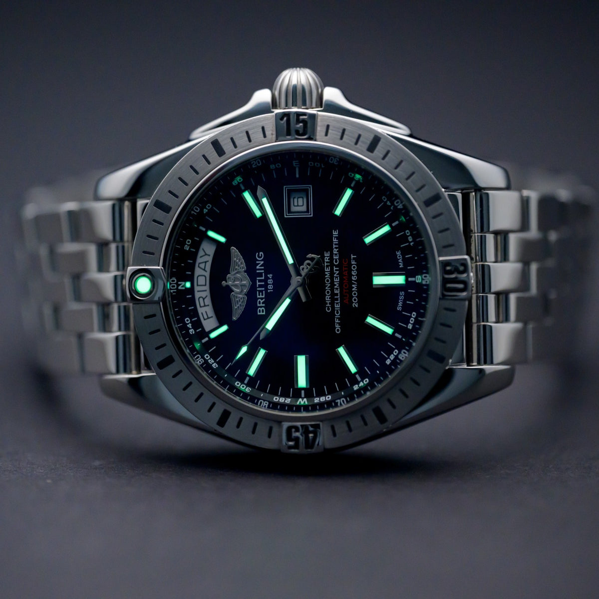 Breitling Galactic Day Date A45320 Black Dial 44mm Automatic Men's Watch + B&P7