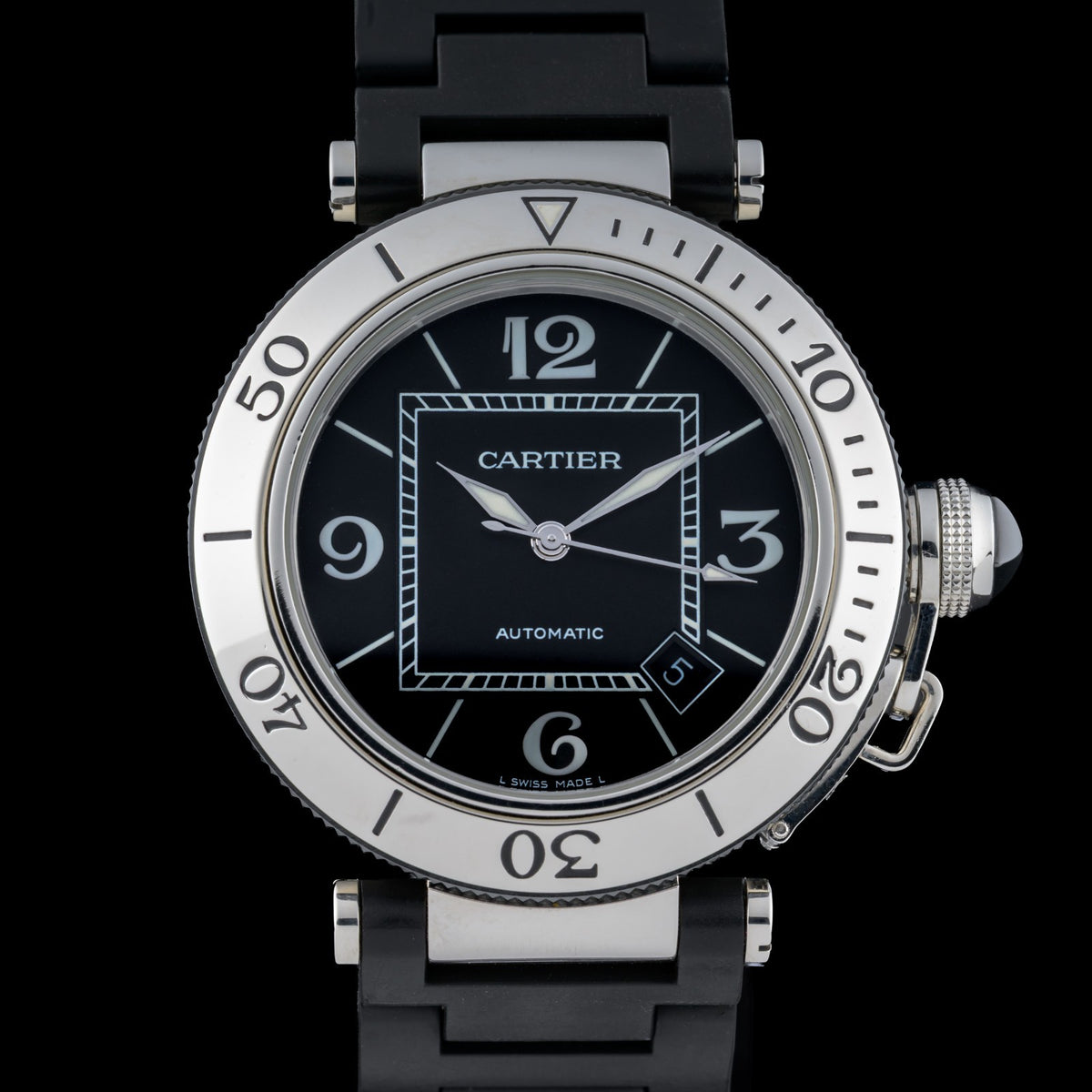 Cartier Pasha Seatimer 40mm Black Steel & Rubber Automatic Men's Watch0