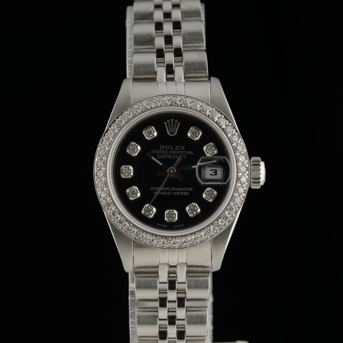 Rolex Datejust 79240 Custom Black Diamond Dial & Bezel 26mm Ladies Watch0