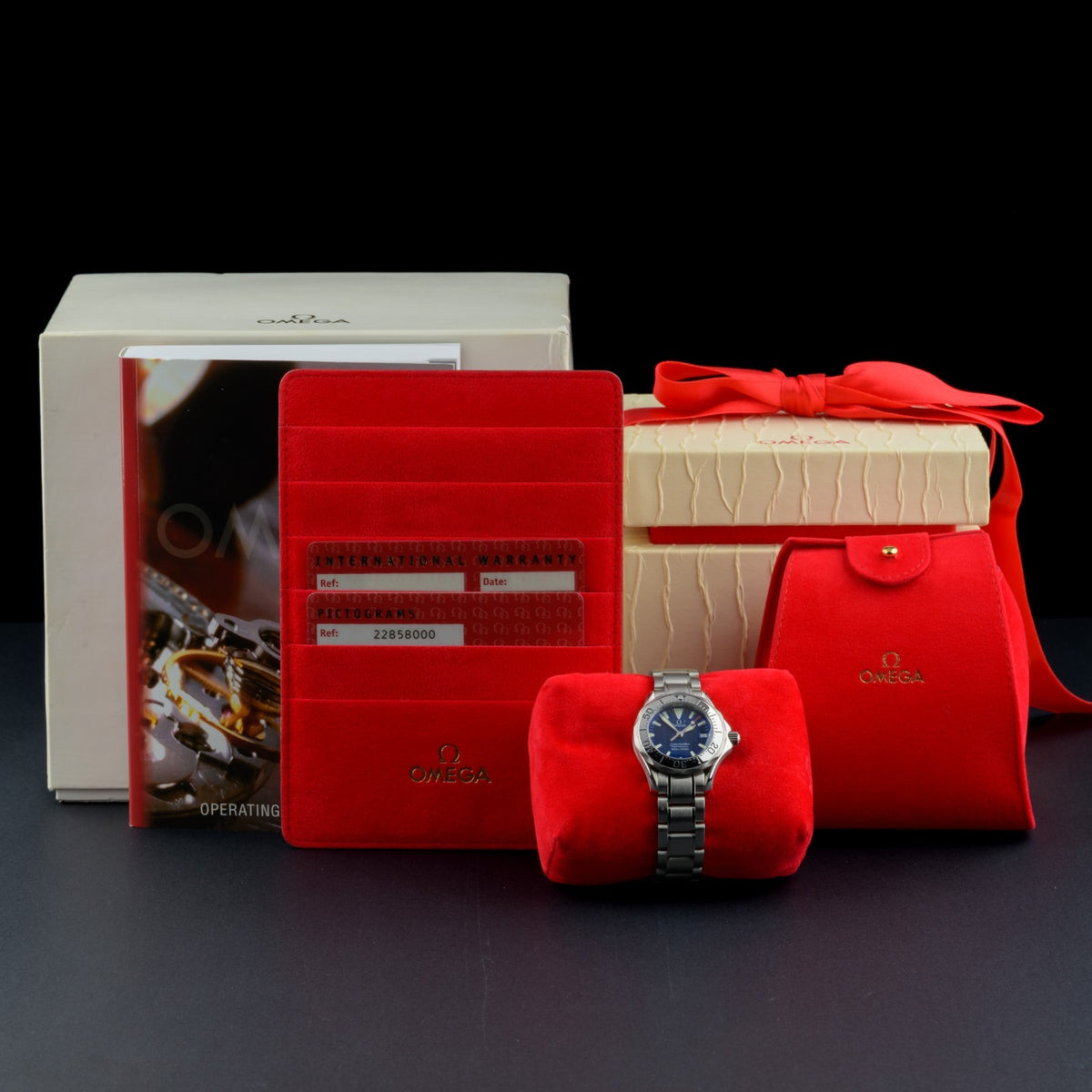 OMEGA Seamaster Diver 2285.80 Blue Dial 28mm Quartz Ladies Watch + Box & Papers1