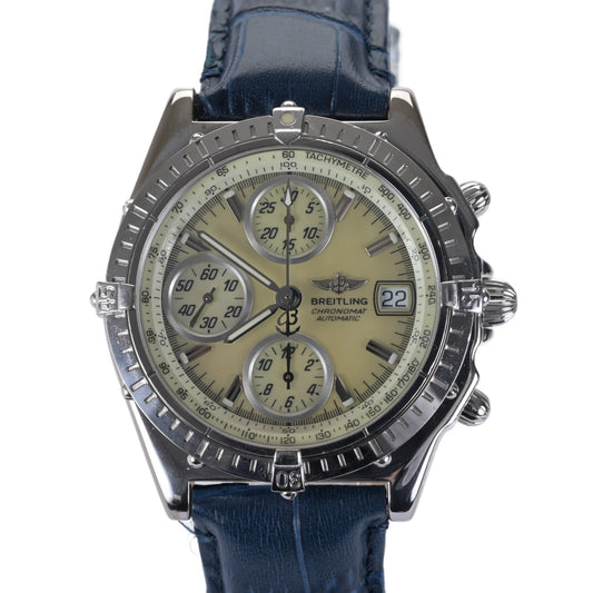 Breitling Chronomat 18k White Gold J13050.1 39mm Mother of Pearl Dial Men Watch0