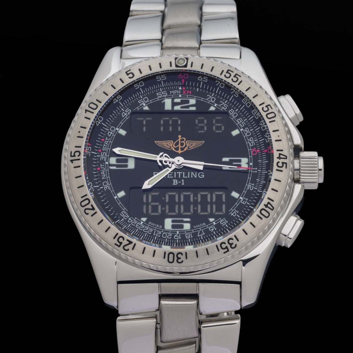 Breitling B-1 A68362 Black Dial 44mm Stainless Steel Digital Men's Watch0