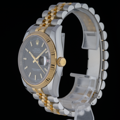 Rolex Datejust 116233 Black Automatic 36mm Jubilee 18k Gold & Steel Watch +B&P2