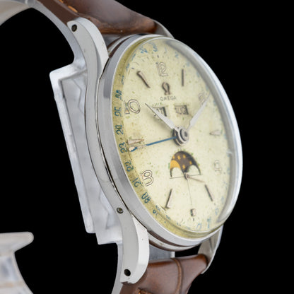 Omega Cosmic Triple Date Moonphase 2471 Manual 35mm White Patina Dial Watch2