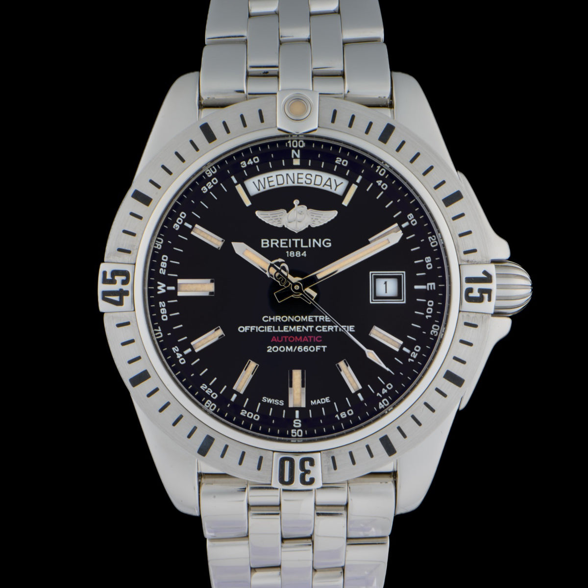 Breitling Galactic Day Date A45320 Black Dial 44mm Automatic Men's Watch + B&P0