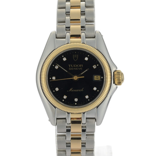Tudor Monarch 15833 Black Dial 26mm Diamond Gone & Steel Ladies Watch Full Set0