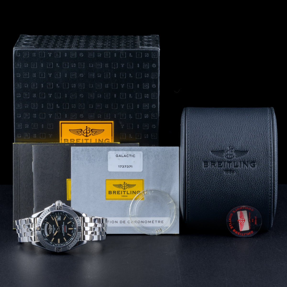 Breitling Galactic Day Date A45320 Black Dial 44mm Automatic Men's Watch + B&P1
