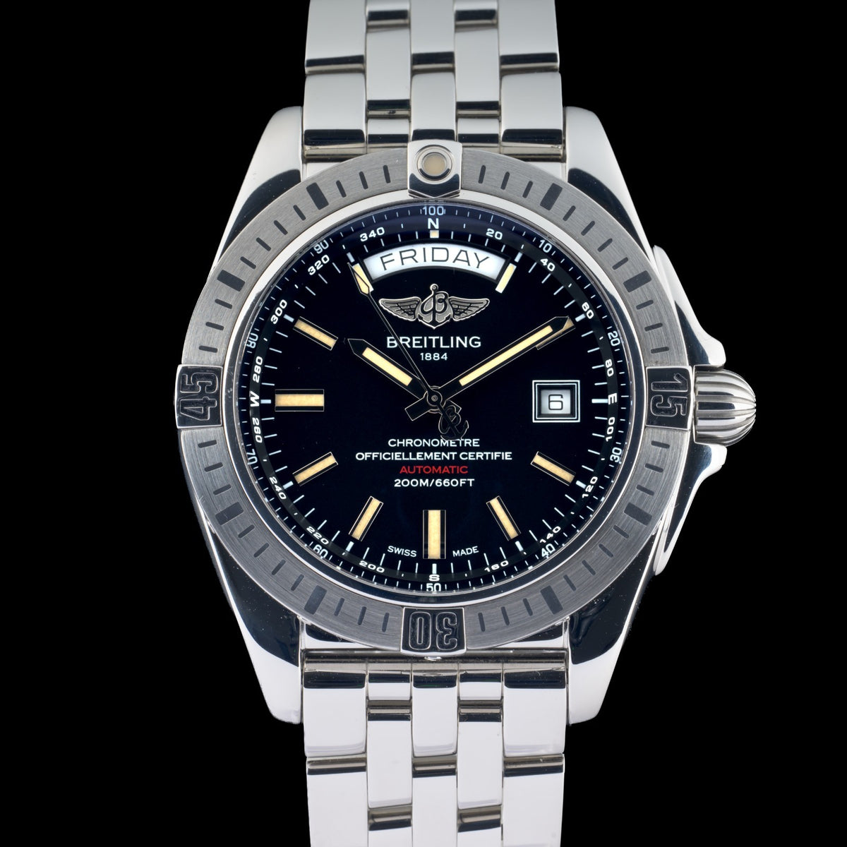 Breitling Galactic Day Date A45320 Black Dial 44mm Automatic Men's Watch + B&P2