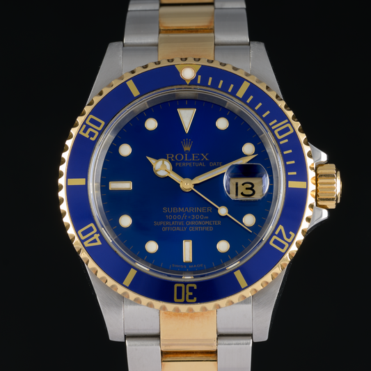 Rolex Submariner Date 16613lb Blue No Holes Gold & Steel 40mm Watch   D Serial0